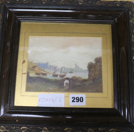 Oil, harbour scene, signed, 12 x 15cm